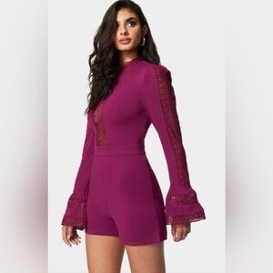 Bebe Ruffle Bell Sleeve Romper - size XXL - NWT - sexy, elegant, & fun in purple